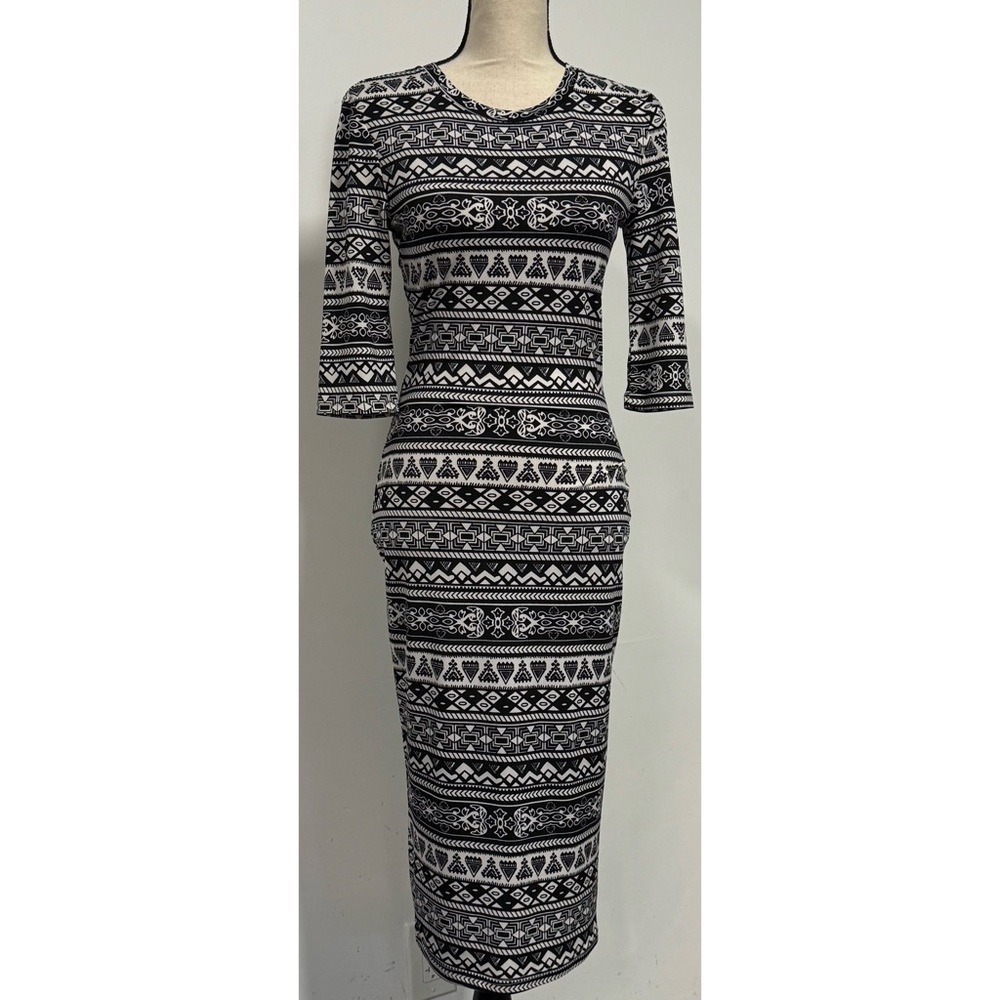 Shein Bodycon Midi Dress Black & White Size M